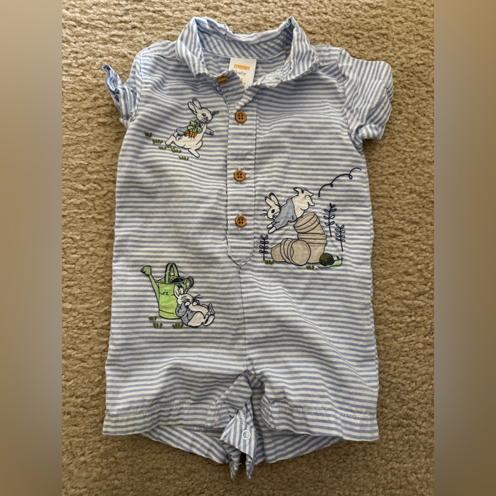 Gymboree Blue Striped Bodysuit with Animal Print